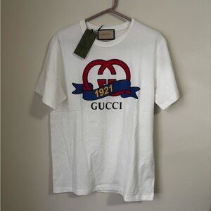 Gucci 1921 White T-Shirt with Red and Blue Logo